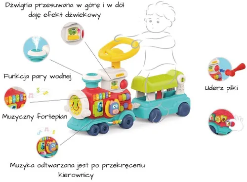 Woopie Baby Lokomotywa Pchacz Jeździk 2W1 Interaktywny Pociąg