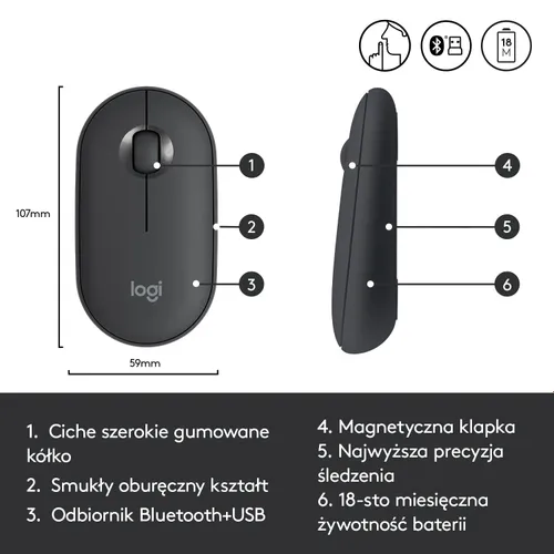 Myszka Logitech Pebble M350 - grafitowy