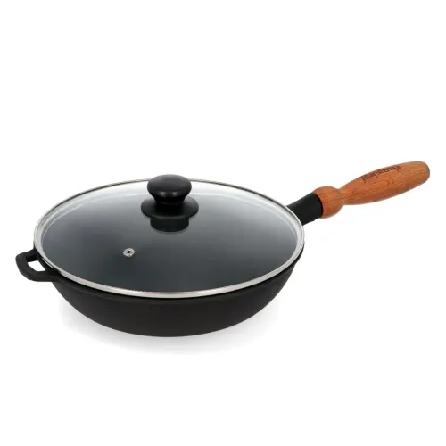 Patelnia żeliwna z pokrywką i odpinaną rączką MAYSTERNYA WOOD 24 cm