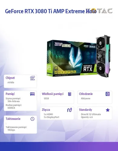 Karta graficzna GeForce RTX 3080Ti AMP Extreme Holo 12GB GDDR6X 384bit 3DP/HDMI 