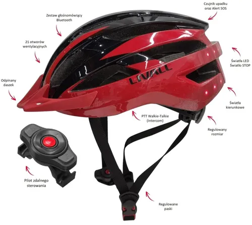 Kask rowerowy LIVALL MT1 Neo Czerwony MTB z lampką (rozmiar M)
