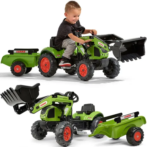 Falk Traktor Claas Zielony z Przyczepą i Łyżką na Pedały od 2-5 lat