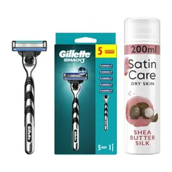 Golarka GILLETTE Mach3 + 5 Ostrzy + Żel do golenia GILLETTE Satin Care Shea Butter Silk 200 ml