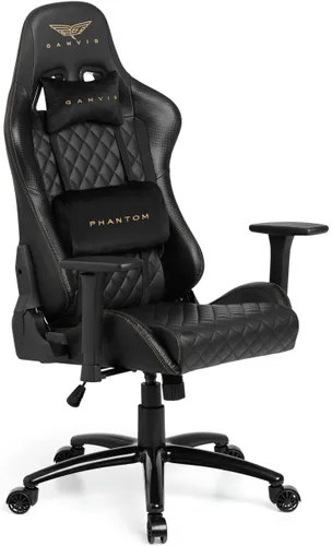 Fotel GAMVIS Phantom Large Pikowany Czarny (złote elementy)
