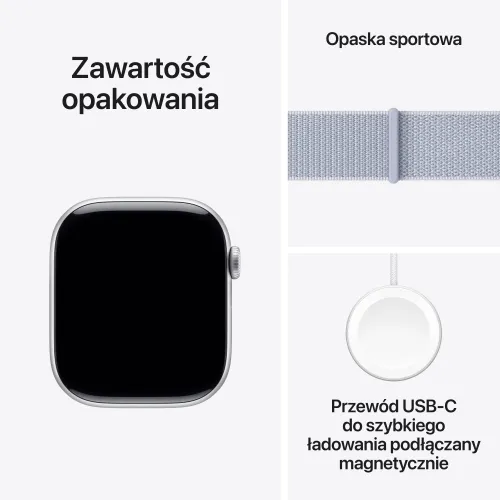 Apple Watch Series 10 GPS + Cellular koperta 46mm aluminium srebrny opaska sportowa błękitny obłok
