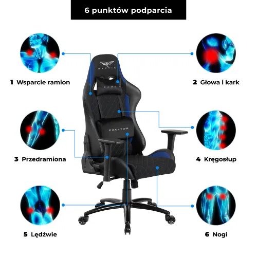 Fotel GAMVIS Phantom Large Czarny (niebieskie elementy)