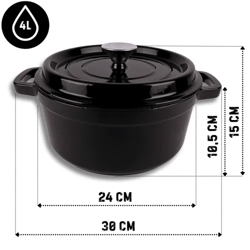 Garnek żeliwny emaliowany z pokrywką HAGE 24 cm czarny