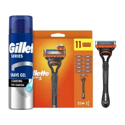 Golarka GILLETTE Fusion5 + 11 ostrzy + Żel do golenia GILLETTE Series z węglem aktywnym 200 ml