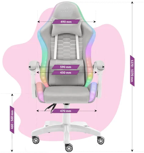 Fotel HELL'S CHAIR HC-1000 LED RGB Kids Szary