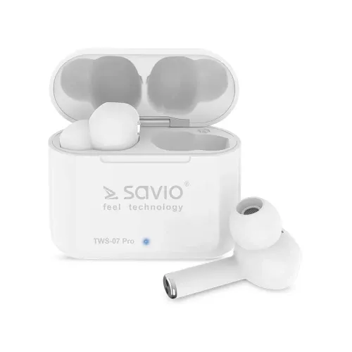 Słuchawki bezprzewodowe Savio TWS-07 PRO Dokanałowe Bluetooth 5.0 Biały