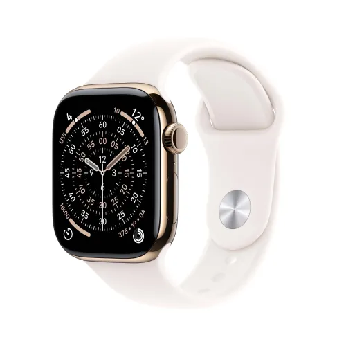 Apple Watch Series 11 GPS + Cellular 42mm Tytan Złoty Pasek sportowy Łagodny róż S/M