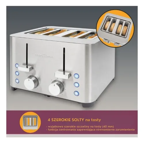 Toster ProfiCook PC-TA 1252 Ruszt do bułek Rozmrażanie 1500W