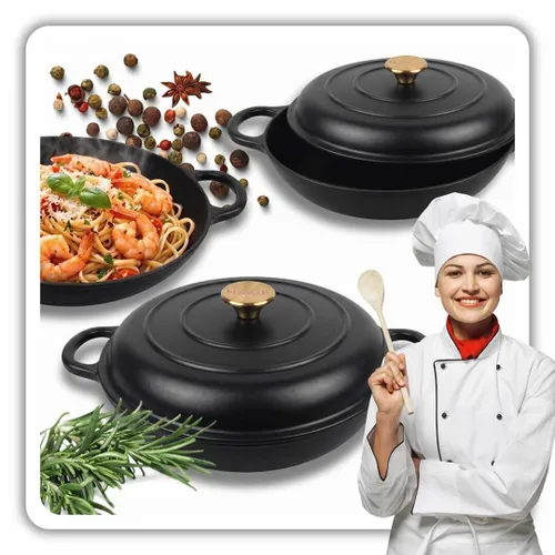 Emaliowany Garnek Żeliwny Płaski 30Cm 3L Hage Czarny Mat