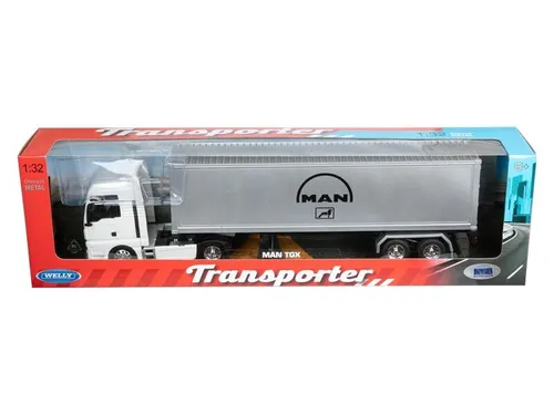 Model 1:32, MAN TGX, ciągnik biały - naczepa srebrna