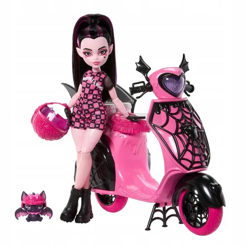 LALKA MONSTER HIGH Draculaura wampirystyczny skuter, zestaw lalka+akcesoria JDR61