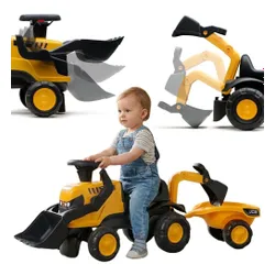 Falk Jeździk Traktor Jcb Z Przyczepą Grabkami I Łopatką Ciche Koła 1-3 Lat