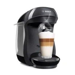 Zestaw ekspres kapsułkowy Bosch Tassimo Happy TAS1002N czarny i 3 opakowania kapsułek: Jacobs Latte Macchiato Classico, Café au lait, Morning Café (Strong&Intense) XL