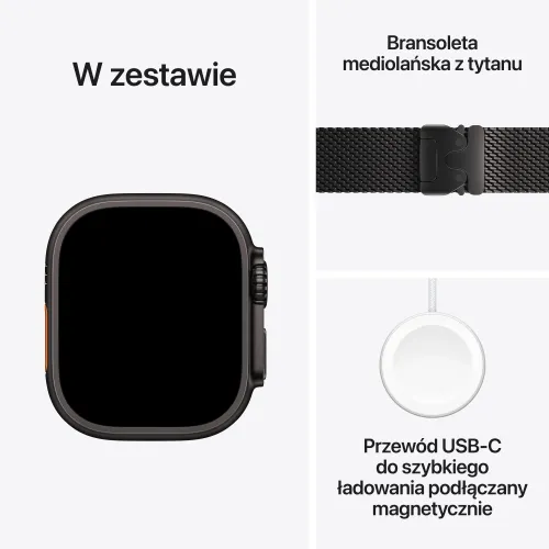 Apple Watch Ultra 3 GPS + Cellular koperta z tytanu Czarna 49mm Bransoleta mediolańska z tytanu Czarna Rozmiar M
