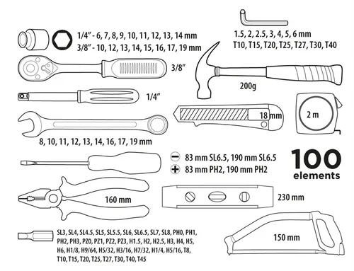 Zestaw narzędziowy 100szt. Top Tools 38D535