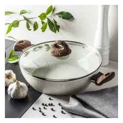 AMBITION Nature 28 cm biała - patelnia nieprzywierająca z pokrywką