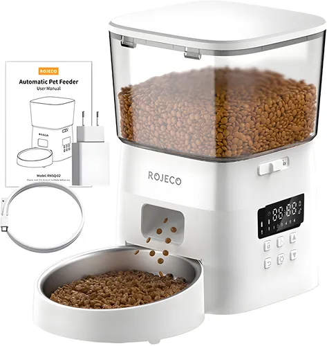 Dozownik karmy ROJECO 2L Button Version Automatic Smart Pet Feeder Biały