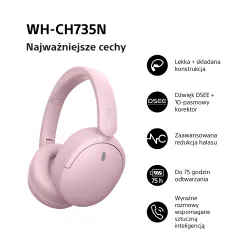 Słuchawki bezprzewodowe Sony WH-CH735N ANC Nauszne Bluetooth 6.0 Różowy