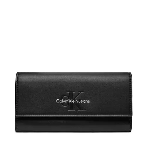 Большой женский кошелек Calvin Klein Jeans Sculpted Long Fold Mono K60k611484 Black / Metallic Logo 0gl