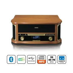 Gramofon Lenco TCD-2571WD Półautomatyczny Napęd paskowy Przedwzmacniacz Bluetooth Odtwarzacz CD Magnetofon Drewno