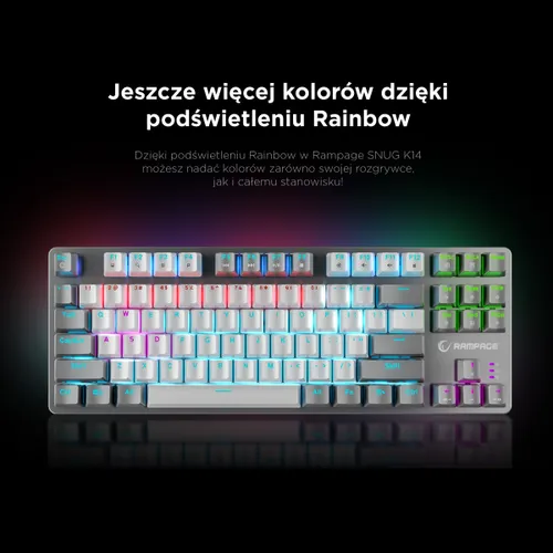 Klawiatura gamingowa Rampage Snug KRGD Red Switch przewodowa mechaniczna podświetlana biało-szara