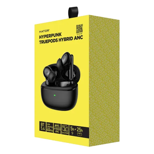 Słuchawki bezprzewodowe z mikrofonem Hator Hyperpunk Truepods Hybrid ANC HTA431 Dokanałowe Czarny
