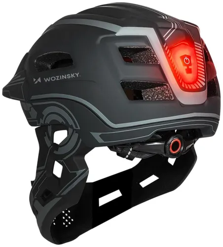 Kask rowerowy WOZINSKY HT-27S Szary Full Face dla Dzieci z odkręcaną szczęką i lampką (rozmiar uniwersalny)