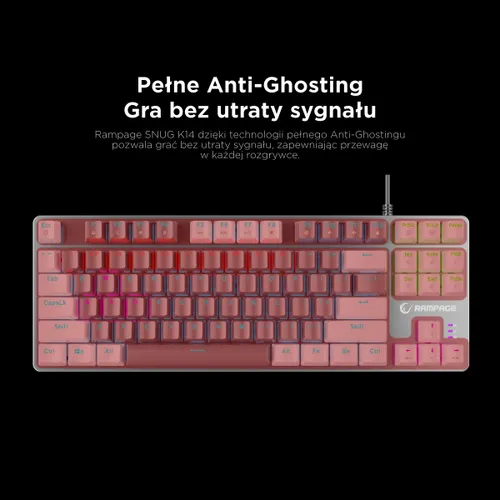 Klawiatura gamingowa Rampage Snug KRGD Red Switch przewodowa mechaniczna podświetlana szaro-biała