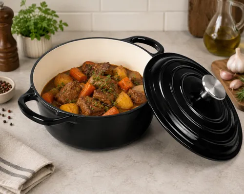 Garnek żeliwny emaliowany 28cm 5.9L ciężki indukcja Czarny KRISBERG