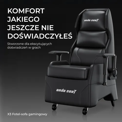 Fotel Anda Seat X3 Gaming Sofa Elegant Black Gamingowy do 120kg Skóra Eco Czarny
