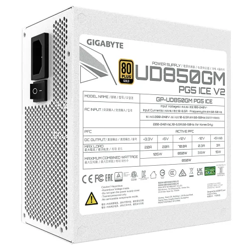 Zasilacz Gigabyte UD850GM PG5 V2 ICE 850W 80+ Gold Biały