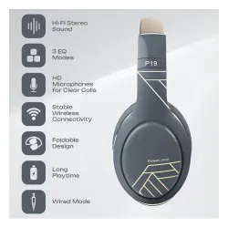Słuchawki bezprzewodowe PowerLocus P19 Asphalt Grey Nauszne Bluetooth 5.3 Szaro-beżowy