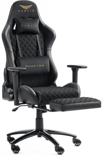 Fotel GAMVIS Phantom Large Czarny (złote elementy) + podnóżek
