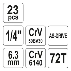 Zestaw narzędziowy 1/4" (23szt.) Yato YT-14421