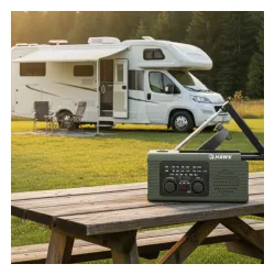Radioodbiornik Hawk Expedition R10 Na korbkę, Solarne, Latarka, Radio FM Szary