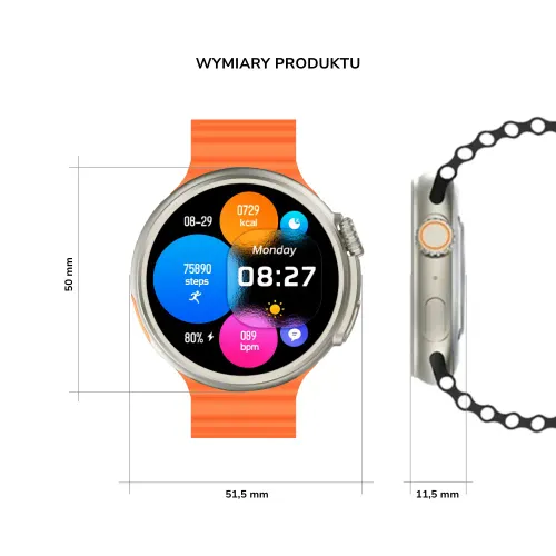 Smartwatch Yaxo OXNARD Lumen 51mm GPS Pomarańczowy