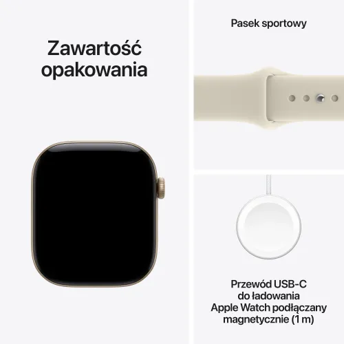 Smartwatch Apple Watch Series 12 GPS Koperta 46 mm z aluminium w kolorze jasnego złota Pasek sportowy w kolorze piasku - S/M