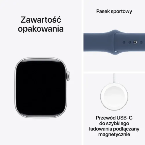 Apple Watch Series 10 GPS 46mm z aluminium srebrny pasek sportowy denim M/L