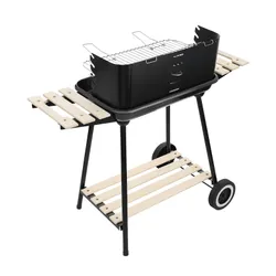 Grill węglowy ogrodowy na kółkach z 3 półkami i rożnem