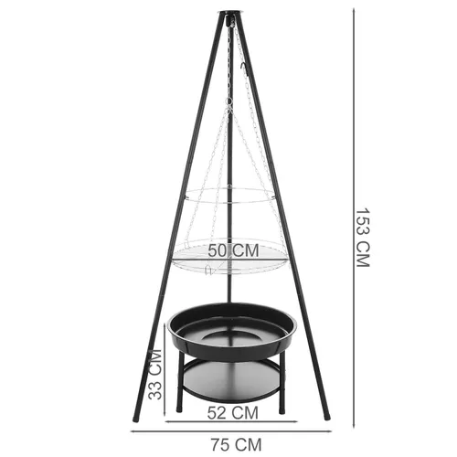 Palenisko trójnóg duży grill ogniskowy ogrodowy wiszący 2w1