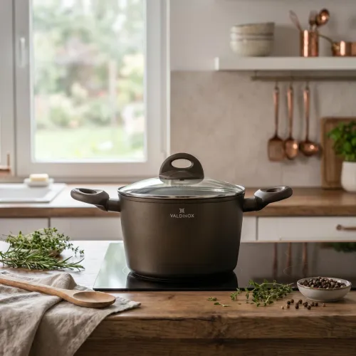 Garnek aluminiowy z pokrywką VALDINOX AURUM CIEMNOBRĄZOWY 3,2 l