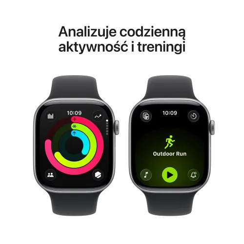 Apple Watch 11 GPS 46mm koperta z aluminium (gwiezdna szarość) + pasek sportowy rozmiar S/M (czarny)