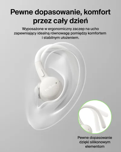 Słuchawki bezprzewodowe Belkin SoundForm ActiveFit Dokanałowe z zaczepami Bluetooth 5.4 Kremowy