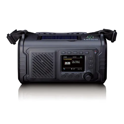Radioodbiornik Lenco PDR-055BK Na korbkę, Solarne, Latarka, Powerbank, Radio FM DAB+ Czarny