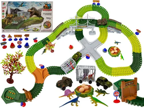Duży Tor Samochodowy Wyścigowy Elastyczny Park Dinozaurów Zestaw 240 El.