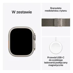 Apple Watch Ultra 3 GPS + Cellular 49mm koperta tytanowa (naturalny) + bransoleta mediolańska z tytanu rozmiar S (naturalny)